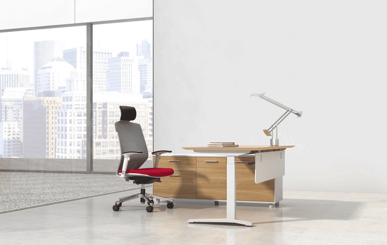 Adjustable desk with lateral-file and cabinet