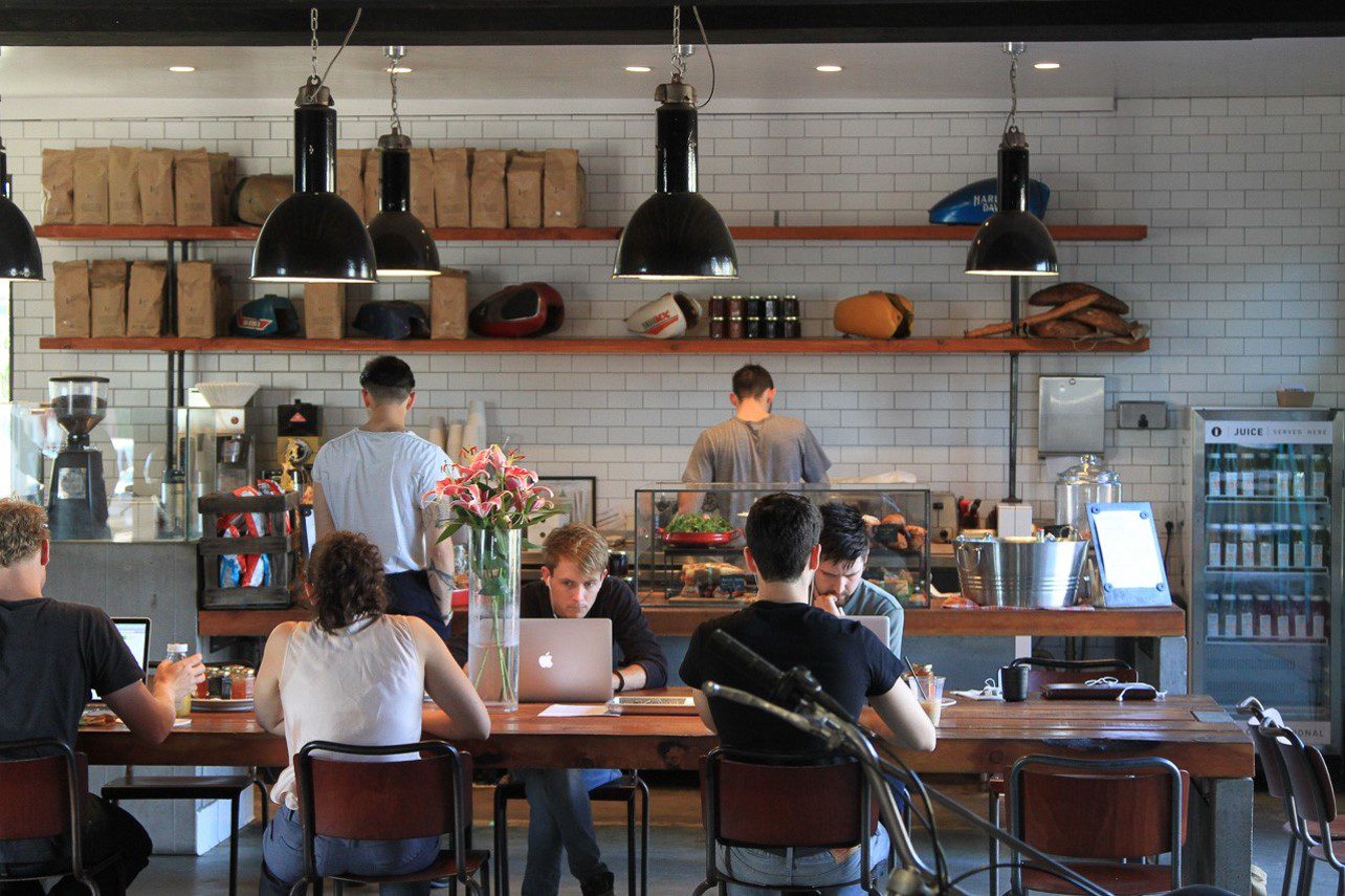 Image result for coworking space with printers, coffee